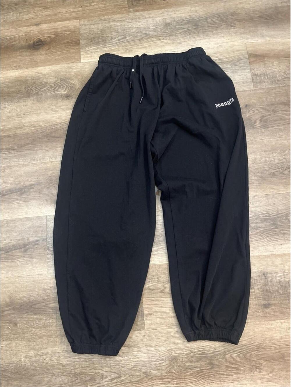 YoungLA Mens Classic Baggy Sweats Pants Gym Athletic  Black Extra Large